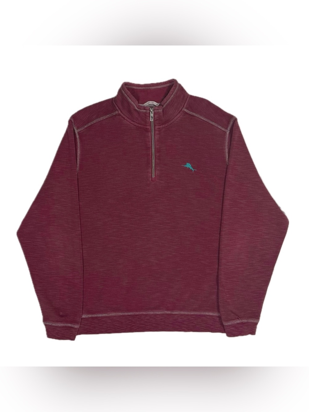 Tommy Bahama Tobago Bay maroon red quarter zip embroider logo sweatshirt men XL